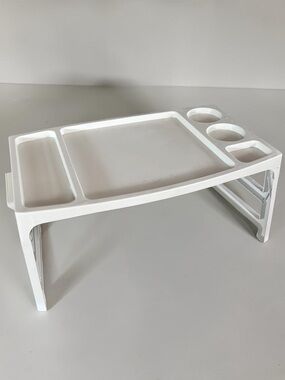 Vintage White Plastic TV Tray Organizer Stand Retro 1980s